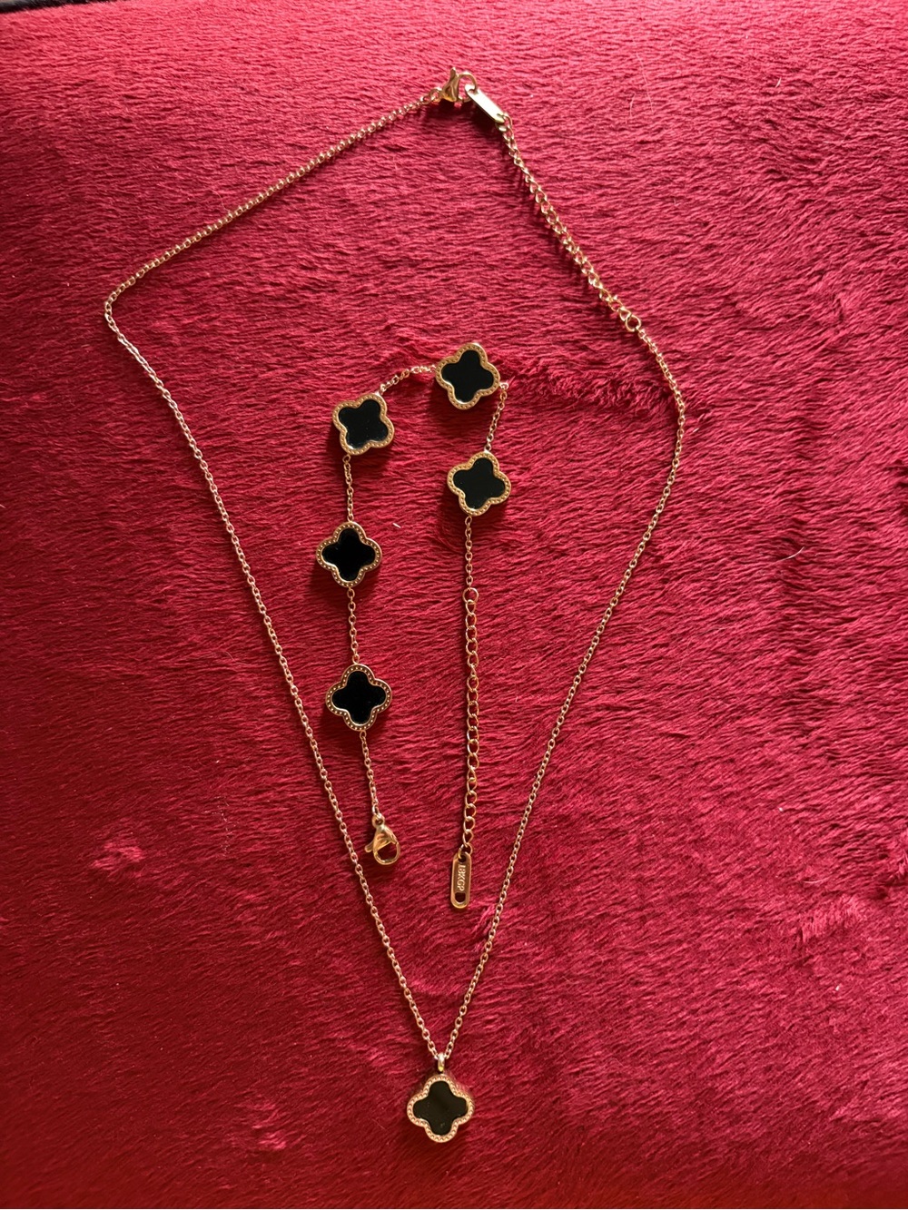 Gold-Tone Necklace Set with Black Clover Motifs